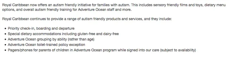 Royal Caribbean Autism Friendly Cruising