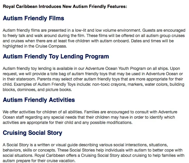Royal Caribbean Autism Friendly Cruising
